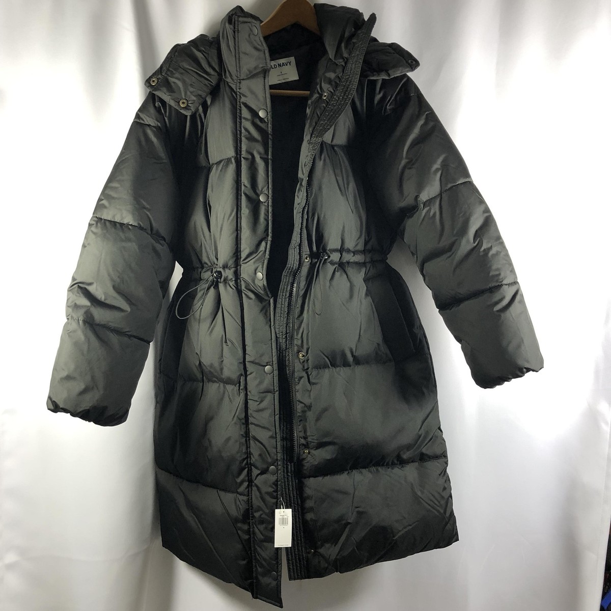 Old Navy Coat Womens Small Black Long Puffer Water Resistant