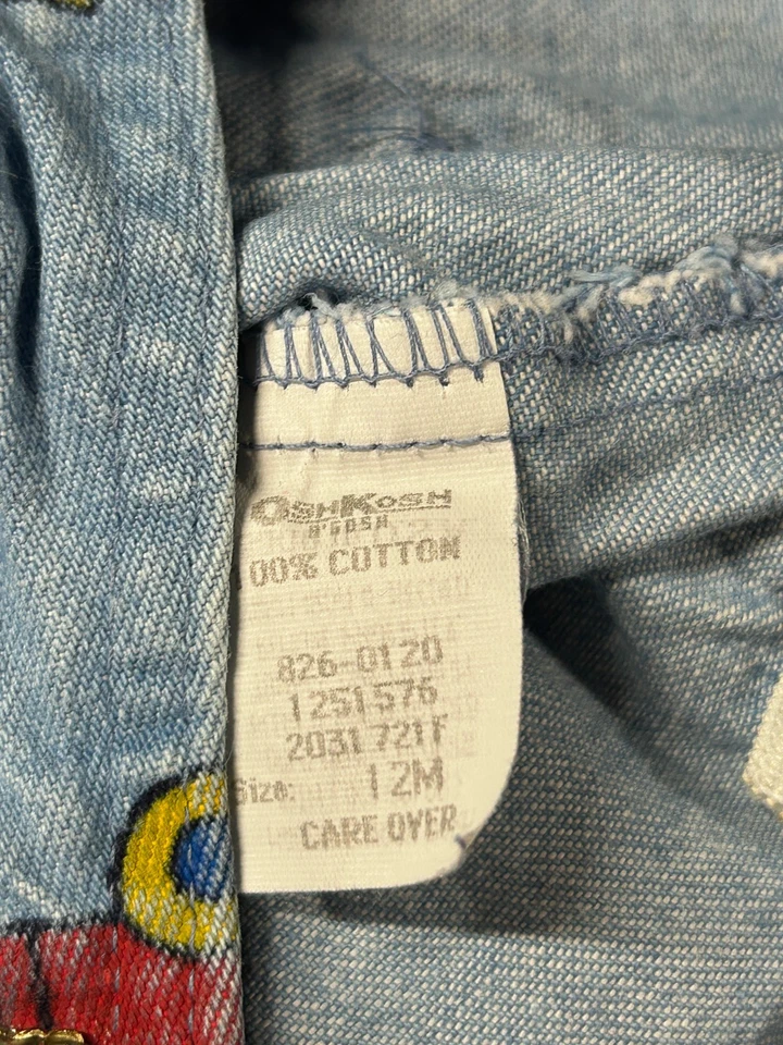 Mono de colección años 90 OshKosh Cars taxi autobús camión de bomberos en azul vaquero Vestbak 12M Foto 3 de 3