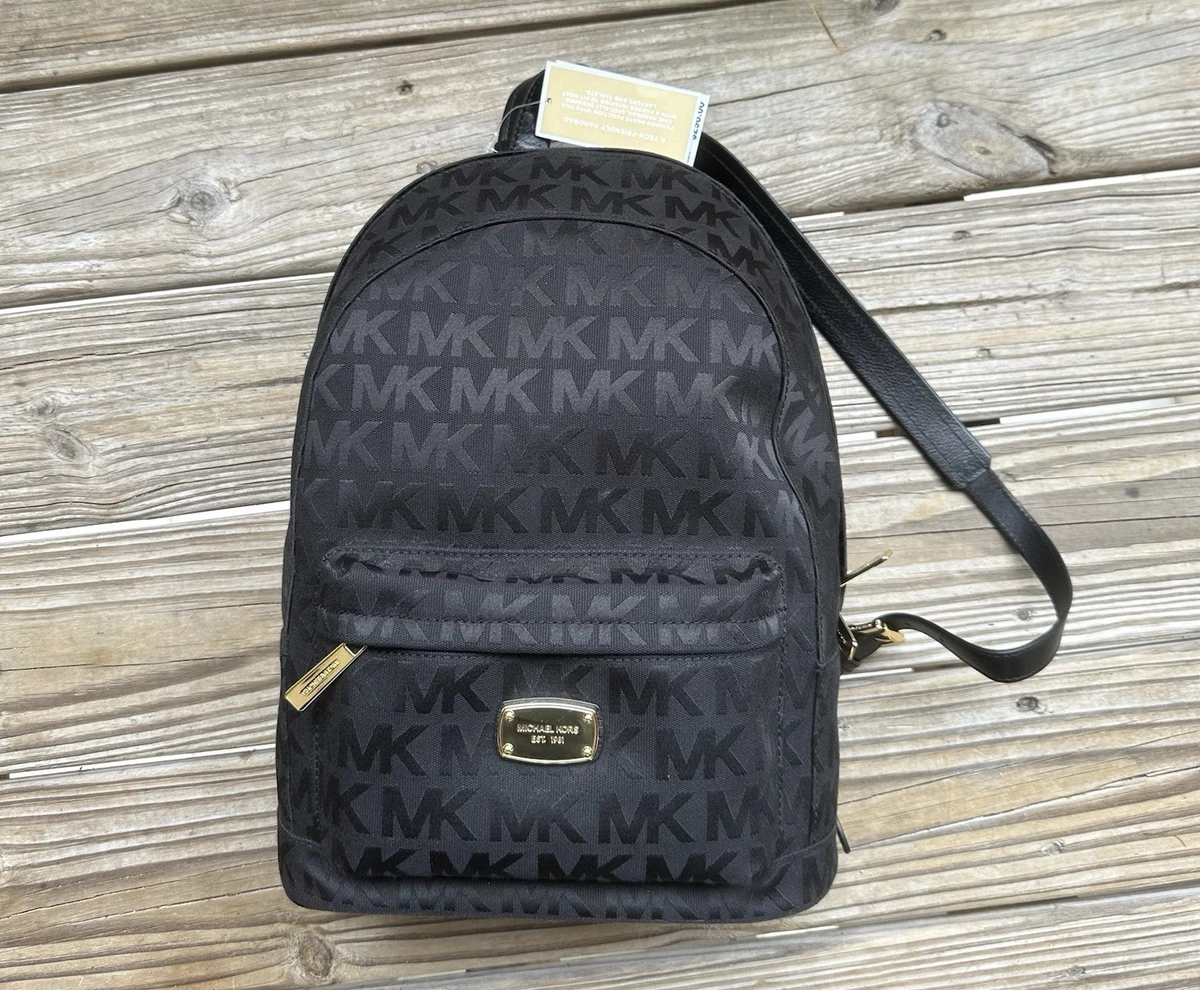 Michael Kors Black and Tan MK Monogram Backpack Michael Kors Backpack Black Bags & Handbags for Women for  main image 4
