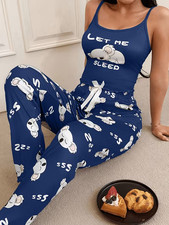 NAVY BLUE KOALA LET ME SLEEP PJ SET CUTE & COZY ELEGANCE   MED LRG  XL  ...