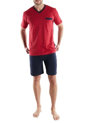 GÖTZBURG Shorty Pyjama Herren kurzer Schlafanzug 2-teilig kurz rot Baumwolle - Bild 1 von 4