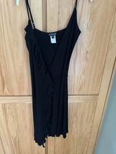 bebe Vintage 90s Black Ruffle Trim MIDI Wrap Dress Women s Small Y2K