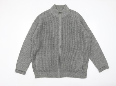 Tu Herren Strickpullover grau 2XL hochgeschlossen durchgehender Reißverschluss