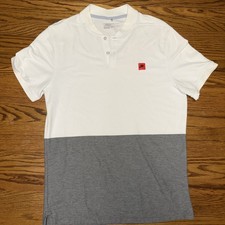 Nike Polo Shirt Mens Large Modern Fit White Grey Cotton Blend Golf Dri Fit