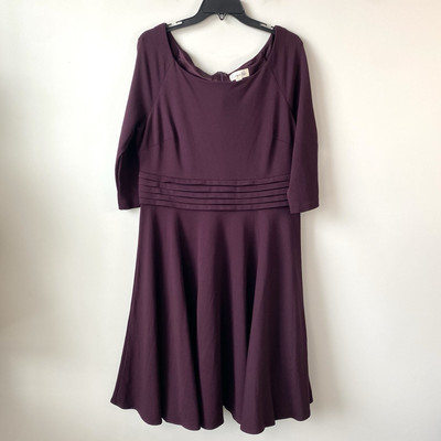 dark purple fit and flare dress Rareism Women's Lesman Dark Purple Cotton V-Neck Plain Puff Sleeves Ma main image 0