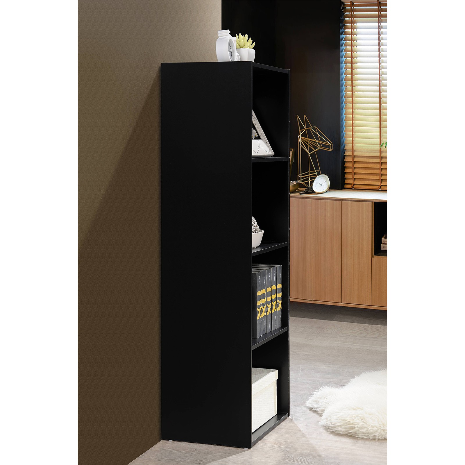 Hodedah 12 x 16 x 47 Inch 4 Shelf Bookcase and Office Organizer, Black Finish