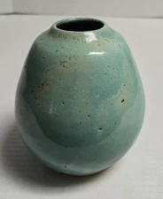 1930 Ben Owen Robin's Egg Blue Green Glaze Jugtown Ware Pottery Vase Seagrove NC