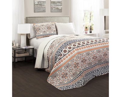 Lush Decor Nesco Quilt Striped Pattern Reversible 3 Piece Bedding Set, King,