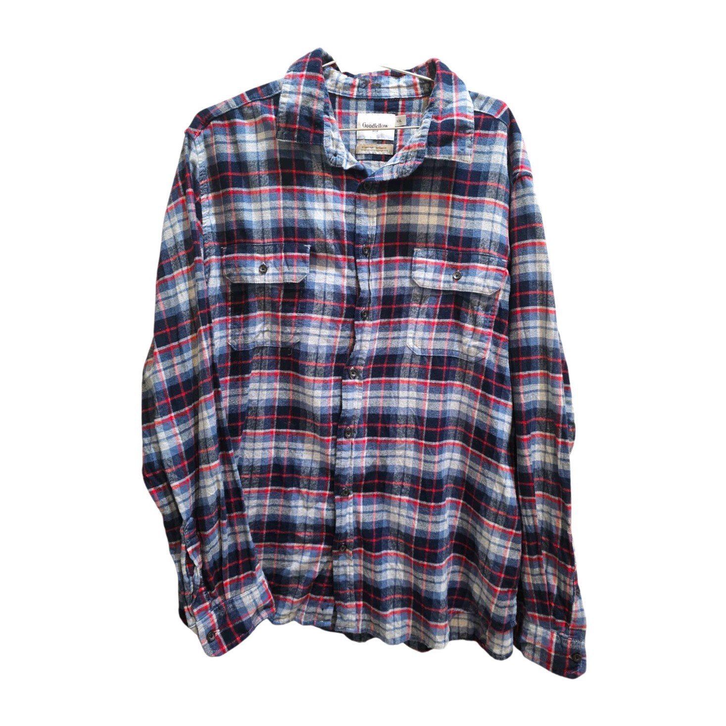 Goodfellow Men's 2XL Red Blue Plaid Flannel Long Sleeve Button-Up Shirt Gorpcore Style-image
