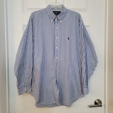 Vintage 90s Ralph Lauren Yarmouth Blue Striped Button Down Shirt Men's 17 34/35