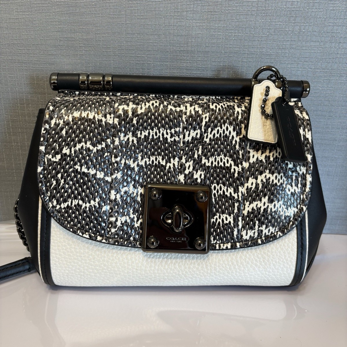 Coach Drifter Crossbody Leather and Snake CHALK BLACK NEW $495