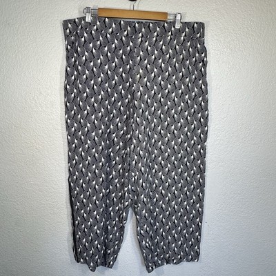 Max Studio Pants Black White Cropped Pull On Wide Leg Resort Travel NEW Women 2X