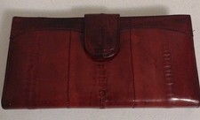 Vintage EEL SKIN Soft Leather Burgundy WALLET Organizer Credit Card Slots Snap