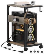 2 Tier Computer Tower Stand with Charging Station, 11.8" D x 16.5" W Rolling ...