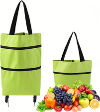 2 in 1 Foldable Shopping Cart with Wheels for Groceries, 25Kg Grocery Cart on Wh