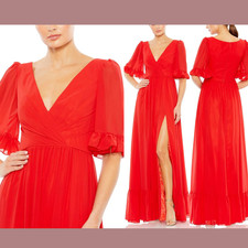 NEW IEENA Mac Duggal [ 16 ] 55867 Faux Wrap Ruffle Trim A Line Gown Red #S888