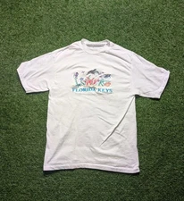 Vintage Florida Keys T Shirt Men's Small White Marine Life Nature Single Stitch 