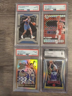 Graded NBA Card Lot (4) curry, RJ Barrett Prizm #250 Trae Young , walker kessler
