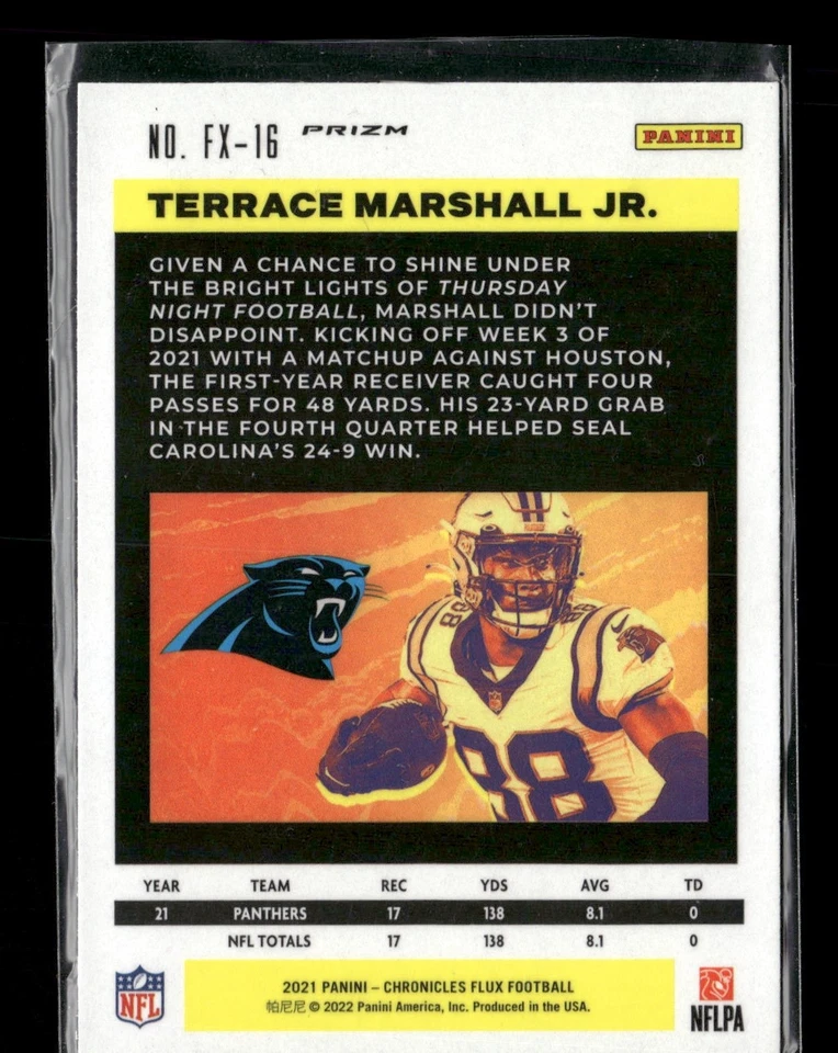 2021 Panini Chronicles #FX-16 Terrace Marshall Jr. Flux Silver Carolina Panthers - Image 2 of 2