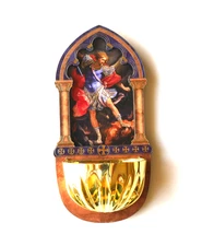 Saint Michael Lasered Wood Holy Water Font 5" x 2-1/2"