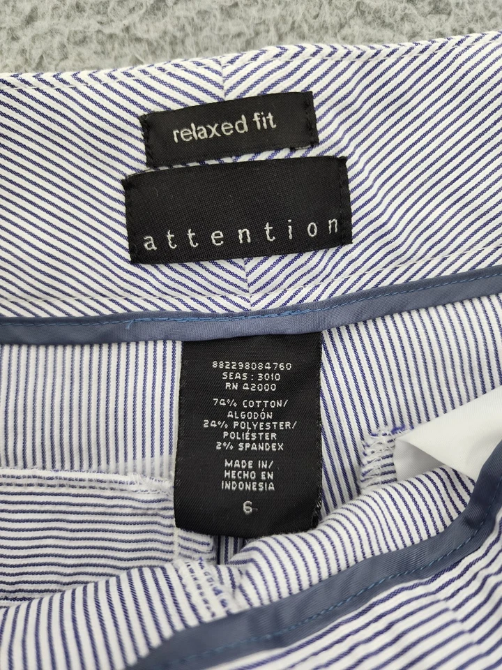 Pantalones Cortos Mujer 6 Blanco Azul Rayas Calce Relajado Comodidad Causal Verano Foto 3 de 4