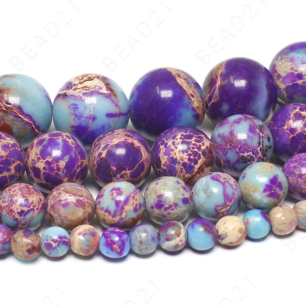 Natural Stone Beads Blue Purple Serpentine Sediments Smooth Round