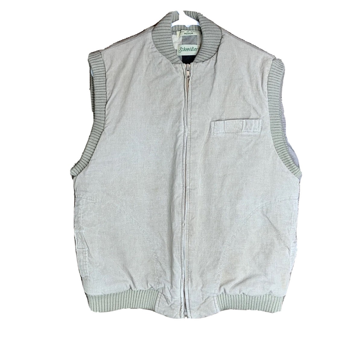 John’s Bay Corduroy Vest Mens Medium Tan Zip Up Closure Quilted Liner