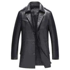 3/4 Length Leather Mens Coat For All Season New Arrival !