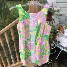 Lilly Pulitzer For Target Floral Dress Sz 8 Crochet Pink Green Shift Sleeveless
