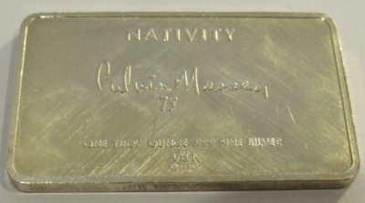 1973 Nativity Calvin Massey 1 Troy Oz. .999 Silver Bar - Mount