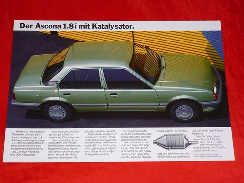 OPEL Ascona C 1.8i mit Katalysator Prospektblatt Brochure Salessheet von 1985