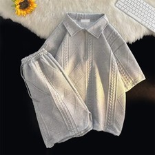 Men Summer 2-Piece Outfit Set V Neck Short Sleeve T-shirt and Pants Sweatsuit