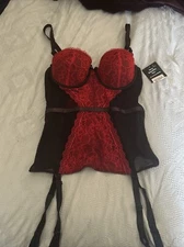 Seven Til Midnight Lace Bustier With Thong NWT Lingerie Large Black Red