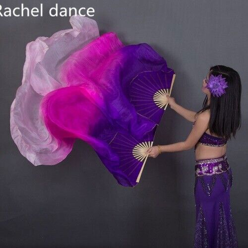 Silk Oriental Dancing Fan Veils Gradient Fire Many Colors Fan Belly Dancing - Bild 1 von 25