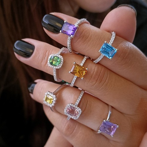 Anello oro Bianco 18 kt con TOPAZIO AZZURRO taglio smeraldo e DIAMANTI oro 750 - Foto 10 di 11