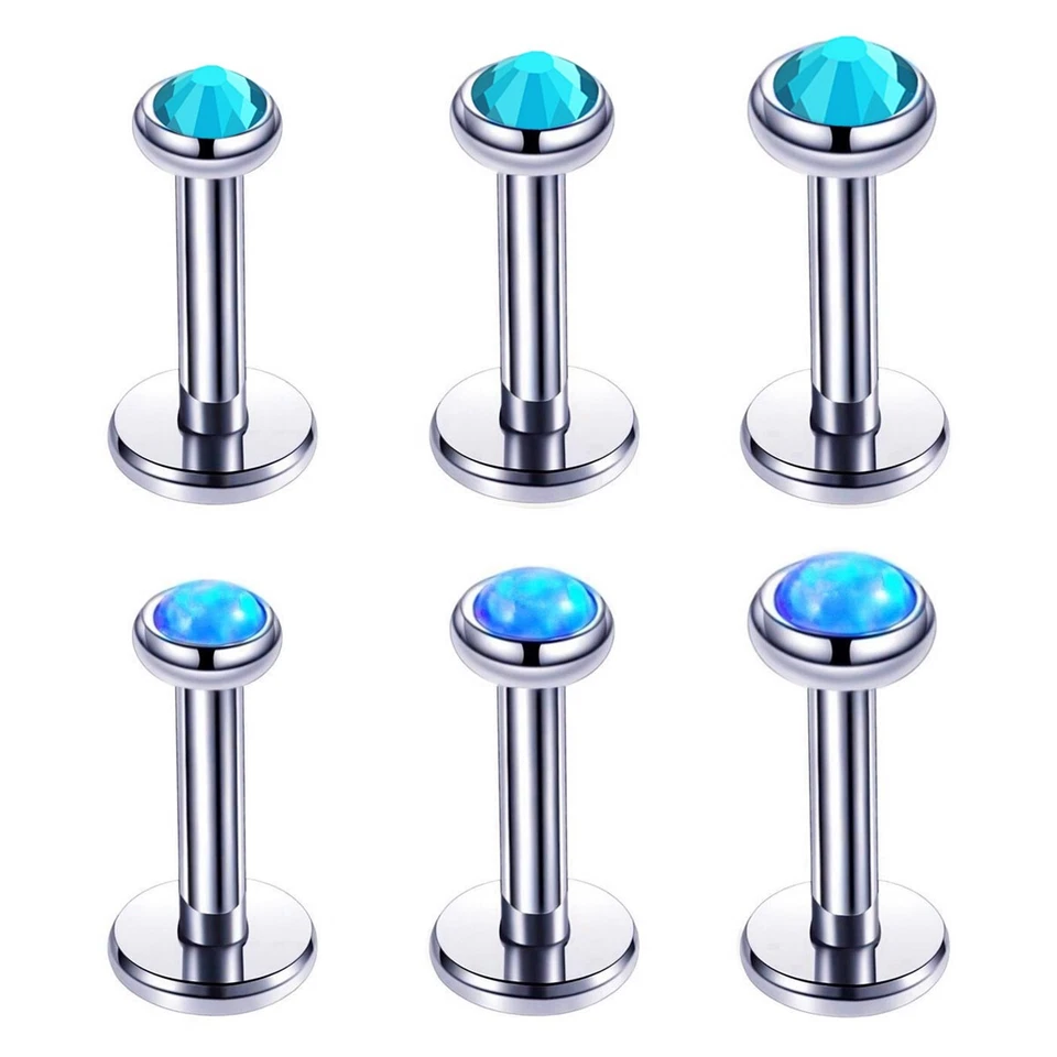 6pc 3/4/5mm Opal CZ Labret Ring Monroe Lip Stud Internal Thread Piercing 6-12mm Foto 2 de 4
