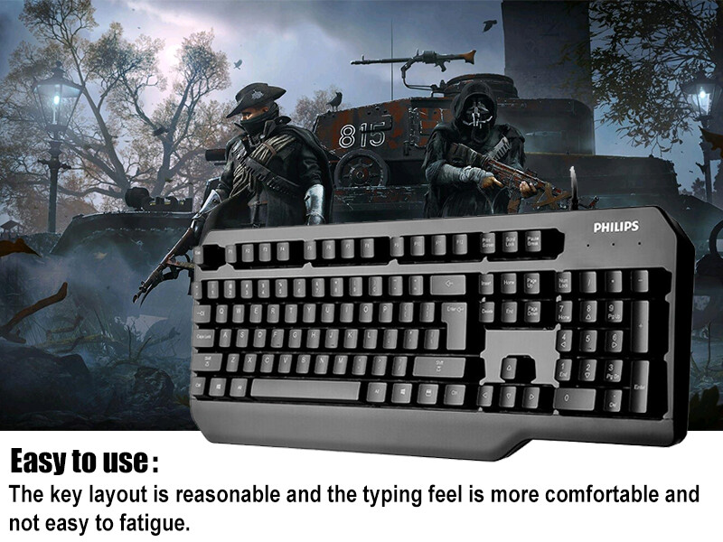Philips Black Full-Size USB Wired Gaming Keyboard, 104 Keys, PC Laptop Desktop