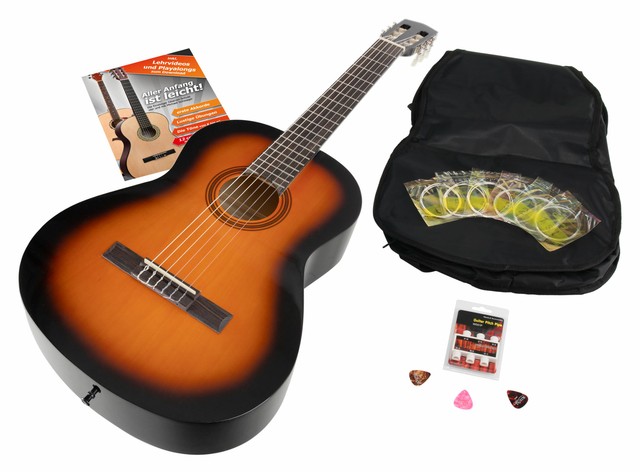 CALIDA BENITA KONZERTGITARRE SET 4/4 SUNBURST MIT ZUBEHÖR GEEIGNET AB 12 JAHREN CALIDA BENITA KONZERTGITARRE SET 4/4 SUNBURST MIT ZUBEHÖR GEEIGNET AB 12 JAHREN