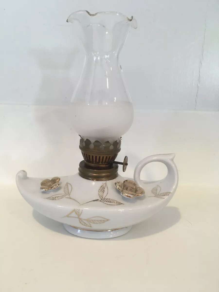 Vintage Genie Style Mini Hurricane Aladdin Oil Lamp Ceramic Gold Floral Canada