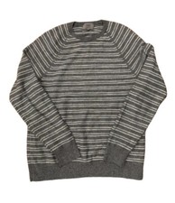 M S Collection Mens Pure Cotton Grey White Striped Jumper Pullover Size Medium