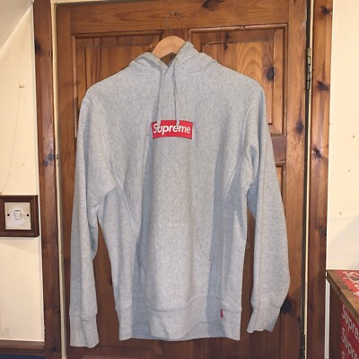 Supreme Box Logo Hoodie Heather Grey Size Medium UK