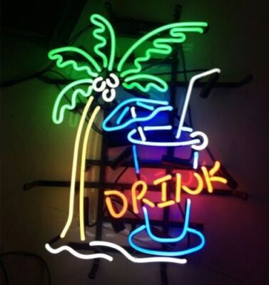 Coconut Tree Cocktails Beer Drink 17''x14'' Neon Light Sign Lamp Wall Decor Bar