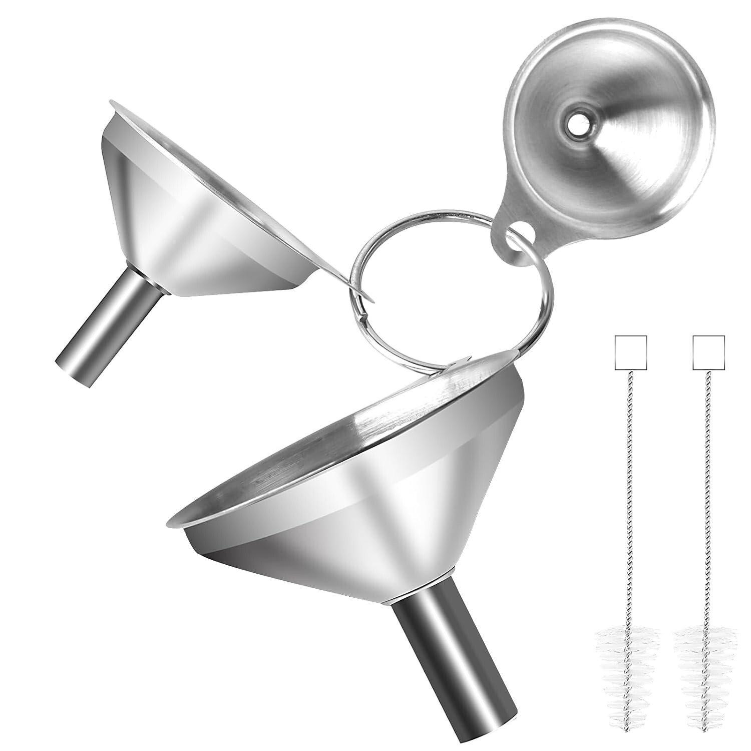 3 Stück Edelstahl Trichter Set, Klein Küche Strainer Trichter mit 2 Reinigungsbü