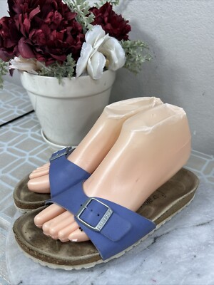 Birkenstock Madrid Blue Leather Buckle Slides Sandals Women's Size EU 37 US 6 M