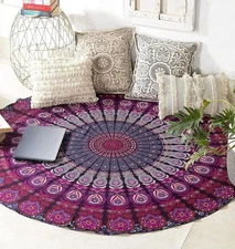 Purple Round Beach Tapestry Hippie/Boho Beach Blanket Mandala Cotton Throw