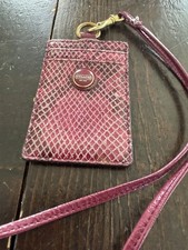 Distressed Coach Leather Lanyard ID Badge Holder Burgundy Snakeskin Print Boho