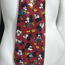 VTG Necktie Disney Mickey Mouse mood golf Tie 100% Poly Red Made in USA