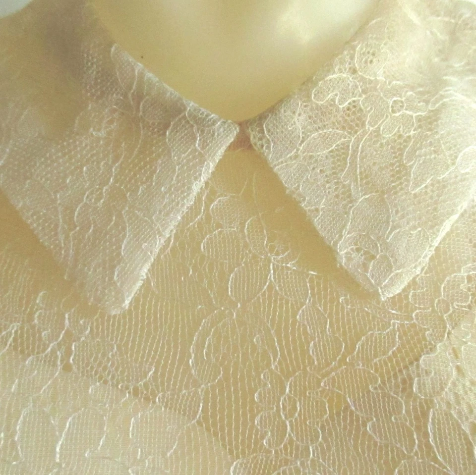 6 Pequeños vestidos de boda vintage para mujer campesinos años 70 malla satinada hechos a mano crema Foto 4 de 4