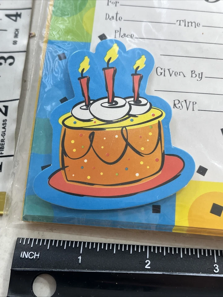 Celebration Invitations 8 Happy Birthday Cake Card 3-D Effect VTG Retro 1990s - Image 4 of 4