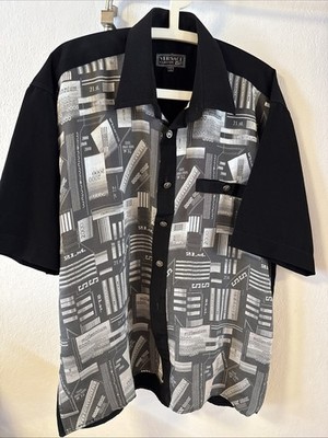 Versace Classic V2 Herrenhemd Größe L   Grau/Schwarz Medusa Knöpfe sehr edel